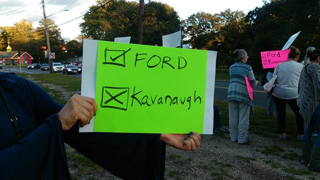 A crowd opposes the appointment of Brett Kavanaugh