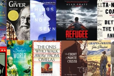 A collage of book titles, recommended by HUFSD educators