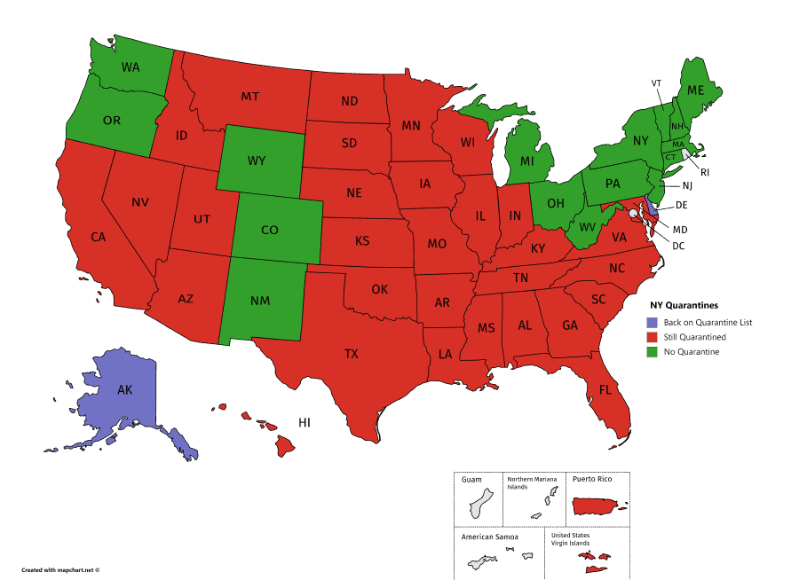 Map of quarantined states